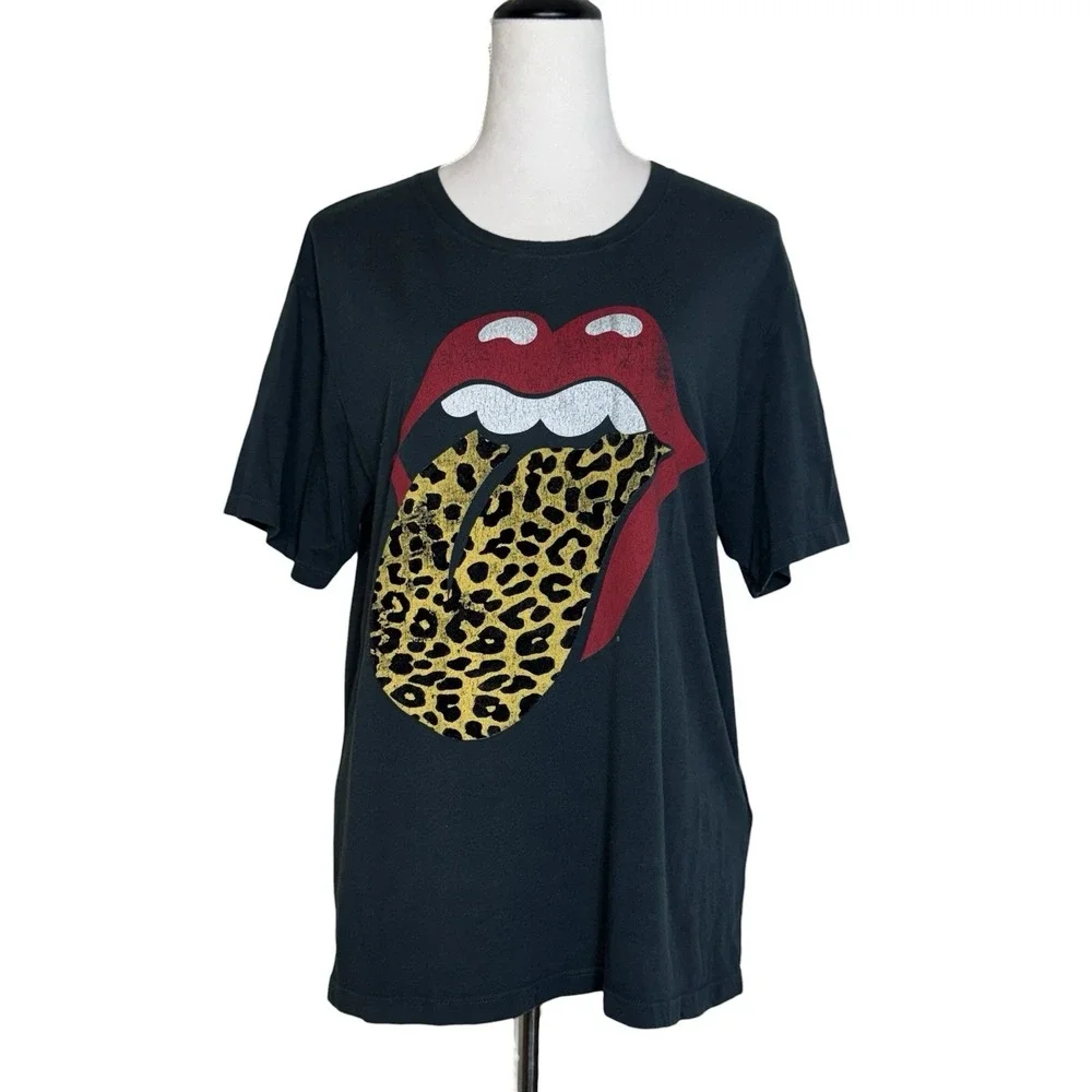 Daydreamer For Free People Rolling Stones Flocked Leopard Tongue Tee Shirt Small